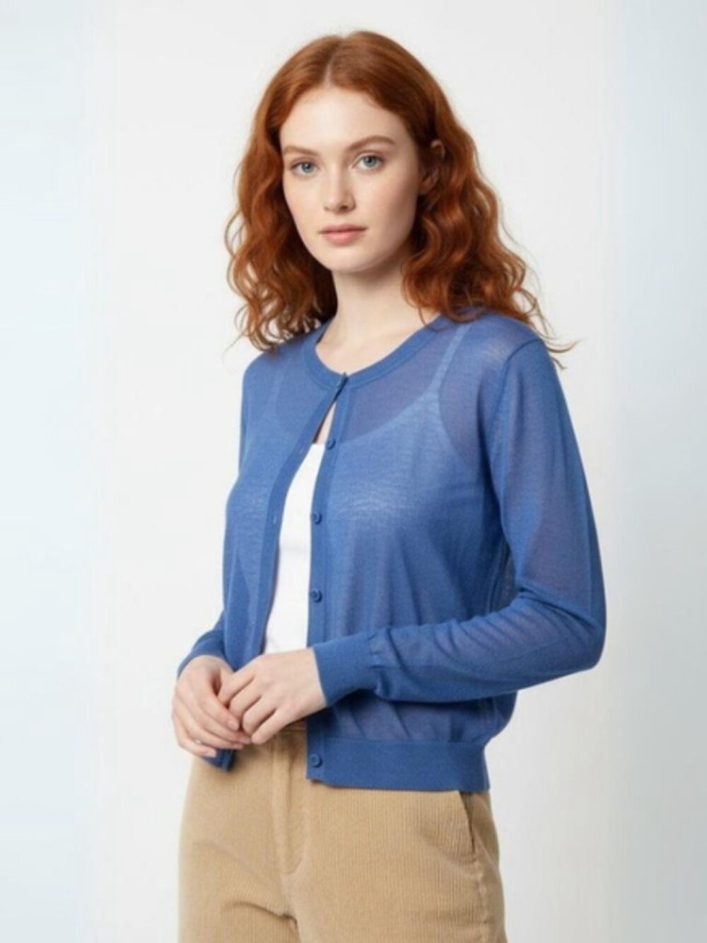 Maeve by Anthropologie Blue Sheer Button-Front Cardigan - Small